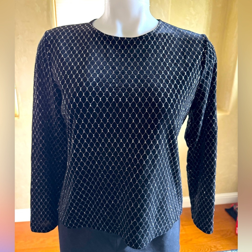 JTB Petite Vintage Evening Sparkly Black Velvet Top Shirt Sz PM